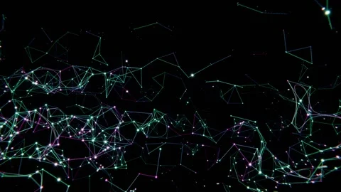 Emerging from black frame, glowing node-and-line network spreading and pulsing Stock Footage 337141190
