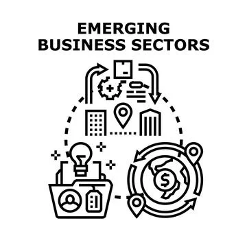Emerging business sectors developing new global opportunities Stock Illustration