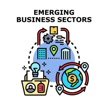 Emerging business sectors developing new global opportunities Stock Illustration