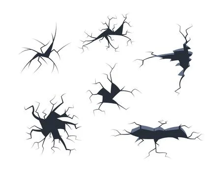 Emerging cracks on white surface hint at danger and risk, resembling earthquake イラスト素材