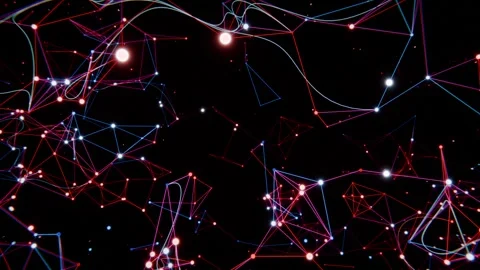 Emerging from dark network expanding across void, forming mesh and pulsing red Stock Footage 337141183
