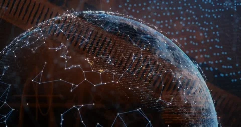 Emerging digital globe rotating right-left revealing node clusters for data Stock-Footage 317228299