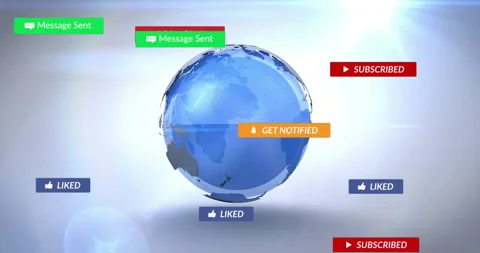Emerging globe rotating on gradient while SUBSCRIBE and Add Friend labels Stock Footage 314743821