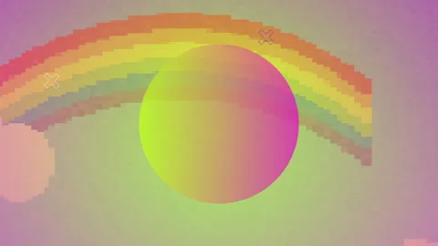 Emerging gradient shape changing to disc forming rainbow arches above pixel Stock Footage 311472389