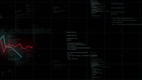 Emerging lower left cyan and red lines zigzagging in grid code bouncing to Stock Footage 311226228