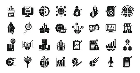 Emerging market icons set simple vector. Payment chart Stock Illustration