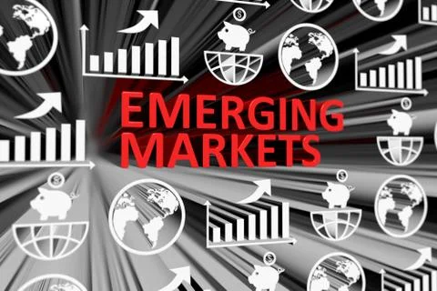 EMERGING MARKETS concept blurred background 3d render illustration Stock Illustration