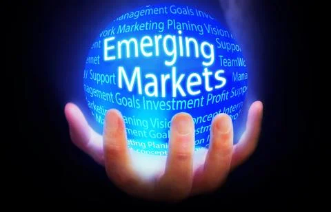 Emerging Markets globe people background blue plan Illustrazione stock