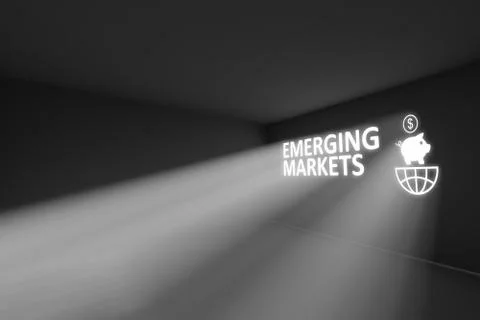 EMERGING MARKETS rays volume light concept 3d illustration Stock Illustration