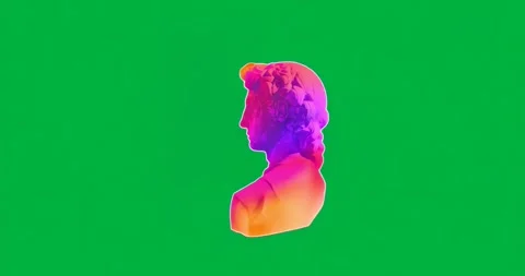 Emerging neon bust rotating and binary block flickering on transparent Stock Footage 317362911