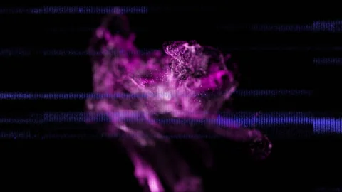 Emerging purple particle cloud swirling, then blue glitch bars sweeping to Vidéo 311699437