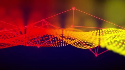Emerging red wave shifting right triggers yellow dots weaving pink lattice Stock Footage 314743164