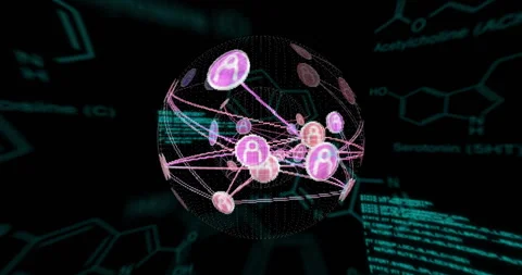 Emerging sphere building network scrolling code and pulsing node guiding 스톡 동영상 314174429