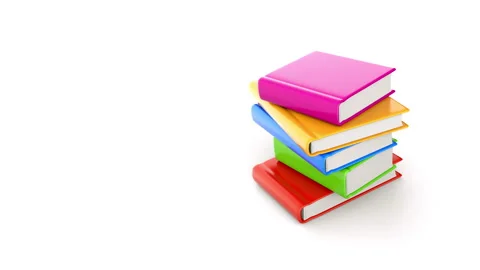 Emerging stack of bright colored books on white background Stock Footage 271227860