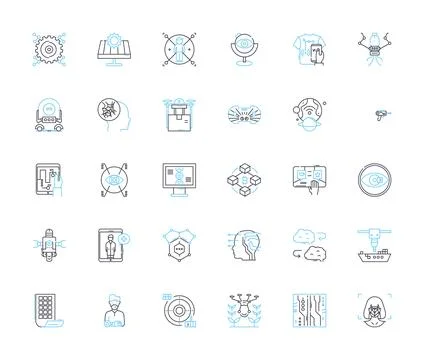 Emerging trends linear icons set. Sustainability, Innovation, Automation Stock Illustration