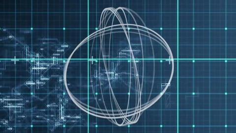 Emerging wireframe orb rotating slowly, tilting forward, visualizing data flow Stock Footage 310993838