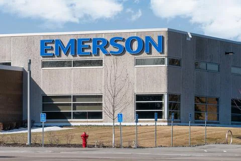 Emerson Electic Manufacturing Facility and Trademark Logo Stock Photos