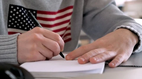 Emigrating to USA, America. Studying working abroad. Exam. TOEFL testing. Young Stock Footage 103185349