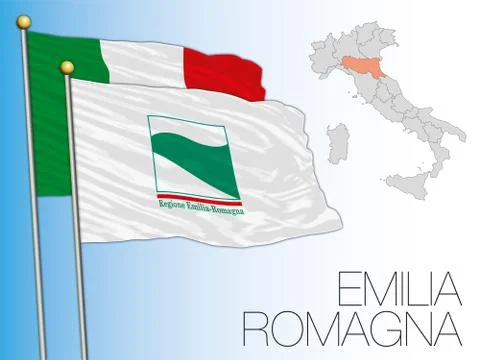 Emilia Romagna regional flag and map, Italy Ilustración de archivo