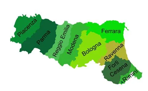 Emilia Romagna vector map silhouette with provinces isolated on white Иллюстрация