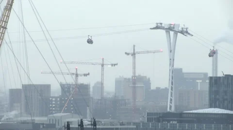 Emirates air line cable car long shot by O2 Docklands London Stock Footage 60643741