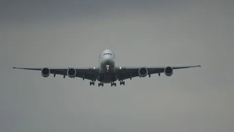 Emirates Airbus A380 Close Up Landing Stock Footage