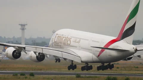 Emirates Airbus A380 landing in Frankfurt Stock Footage 135295082
