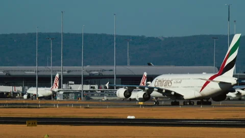 Emirates on the airfield, side view Stock Footage 308987741