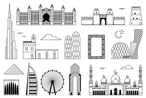 Emirates Architectural Landmarks Set Stock Illustration