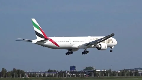 Emirates Boeing 777 UAE Dubai Landing at Airport Stock Footage 250082333