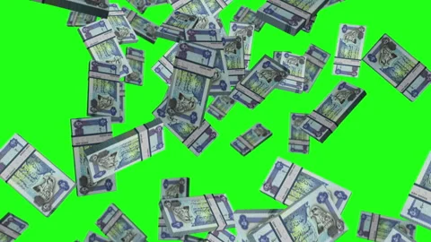 Emirates Dirham Dubai banknote packs falling loop Stock Footage 243012327