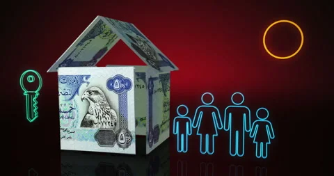 Emirates Emirates Dirham Dubai AED money banknotes paper house on the table Stock Footage 242838426