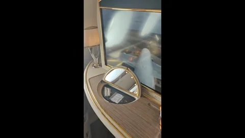 Emirates First class cabin interior displayed at ILA Berlin Airshow. Vídeo Stock 342581791