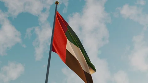 Emirates flag fluttering on a sunny day Stock Footage 336200057