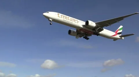Emirates plane landing Stock Footage 10879956