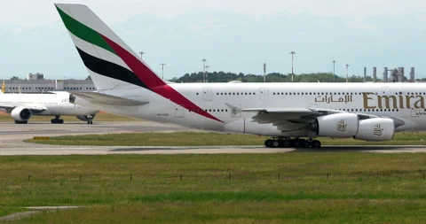 Emirates plane taking off at Milan-Malpensa airport on 04-26-2026 Stock Footage 333562096
