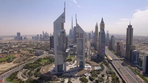 Emirates towers flyby Stock Footage 105645468