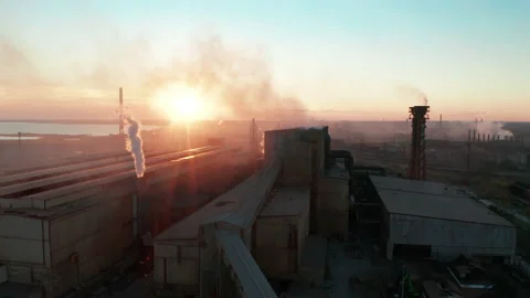 Emission to atmosphere from industrial pipes. Smokestack pipes shooted with Video stock 166321674