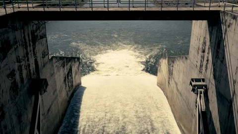 Emission of water from dam Stock Footage 99676055