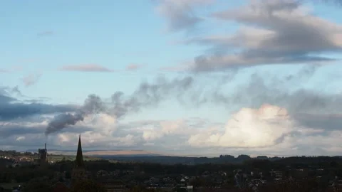 Emissions from Clitheroe cement works in Clitheroe, Lancashire, UK, from Clit Stock Footage 239779341