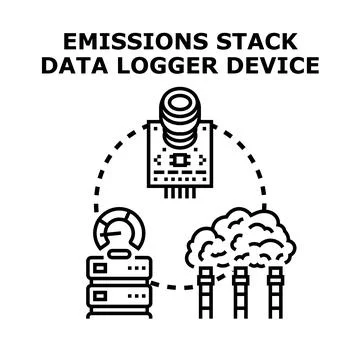 Emissions stack data logger device black icon Stock Illustration