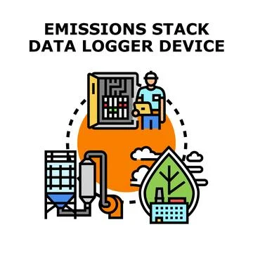 Emissions stack data logger device controlling pollution Stock Illustration