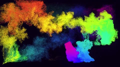 Emitter ball of colored particles sweeps around camera leaving swirl of glow Видео 168585494