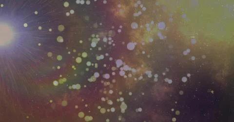 Emitting bright star-like core sending radial rays across deep-space nebula, 스톡 일러스트