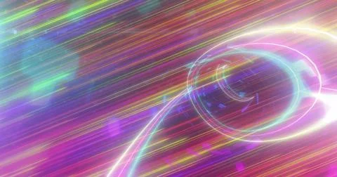 Emitting pastel glows from ring-like structure in space with neon streaks and 스톡 일러스트