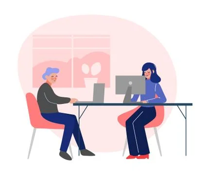 Emloyees Working with Computers, Business Characters Working in Creative 스톡 일러스트