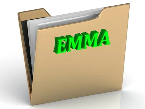 EMMA- bright green letters on gold paperwork folder on a white background Illustrazione stock