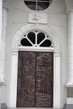 Emmaculate conception cathedral door Stock-Fotos