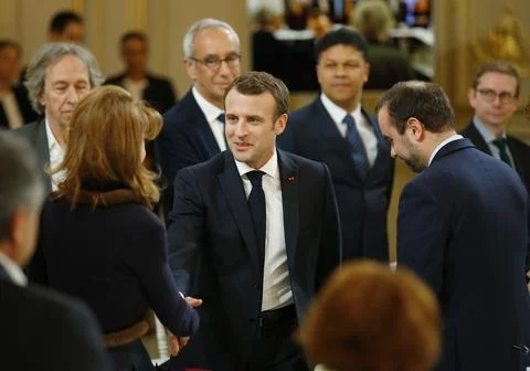 Emmanuel Macron debates with intelllectuals at Elysee Palace, Paris, France - 18 Foto stock