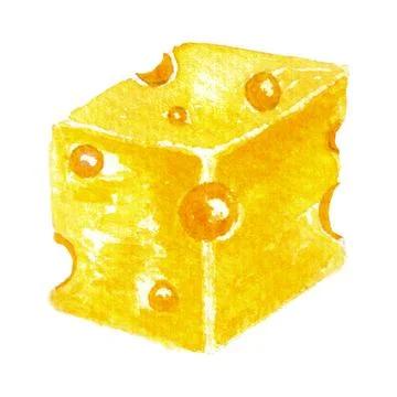 Emmental cheese cube, hand drawn watercolor isolated on white background Stock Illustration
